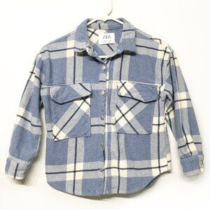 Zara Girl's Blue Plaid Flannel Size 8-9